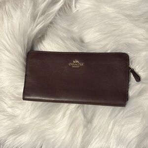 Coach Dark Brown Leather Zip Wallet